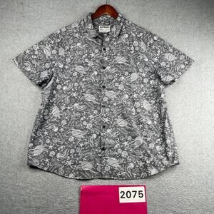 Express Silm Fit Soft Wash Gray Underwater Print Shirt Button Up Short Sleeve XL